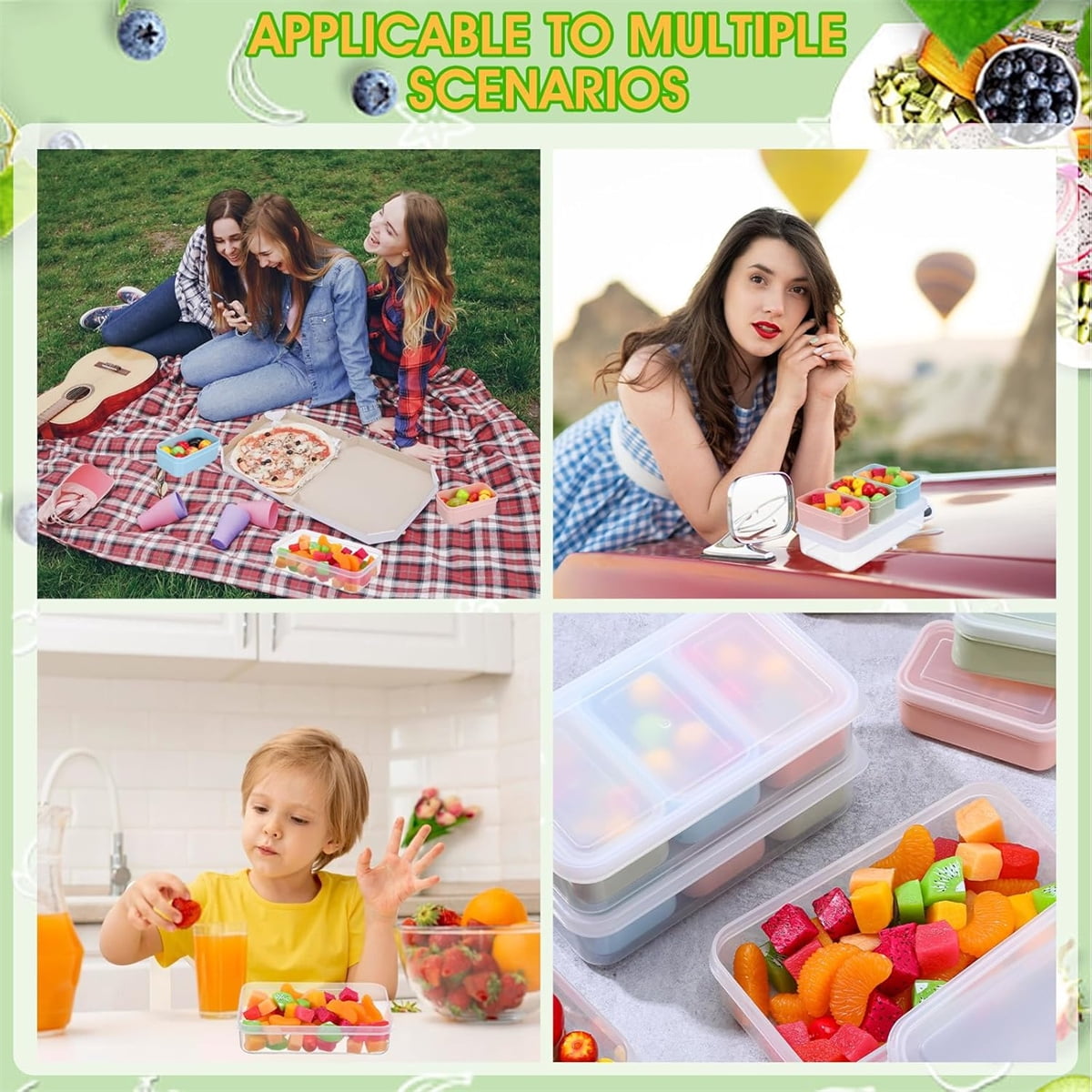 2 Pcs Snack Containers Yahome Reusable Bento Box with Compartments 20oz Lunch Container with Leak-proof Lids Mini Removable Divided Meal Prep Box for Work Travel in Compact Size