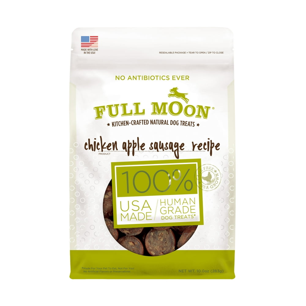 Full Moon All Natural Human Grade Dog Treats, Chicken Apple Sausage, 10