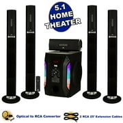 Acoustic Audio AAT1002 Bluetooth Tower 5.1 Speaker System with Optical Input and 2 Extension Cables