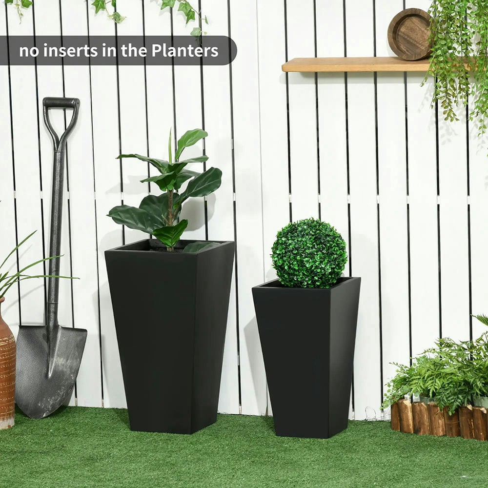 Spaco 22in & 18in 2-Pack Outdoor Planter Set, Flower Pots with Drainage Holes, Durable & Stackable Plant Pot, for Porch, Entryway, Patio, Yard, Garden, Black
