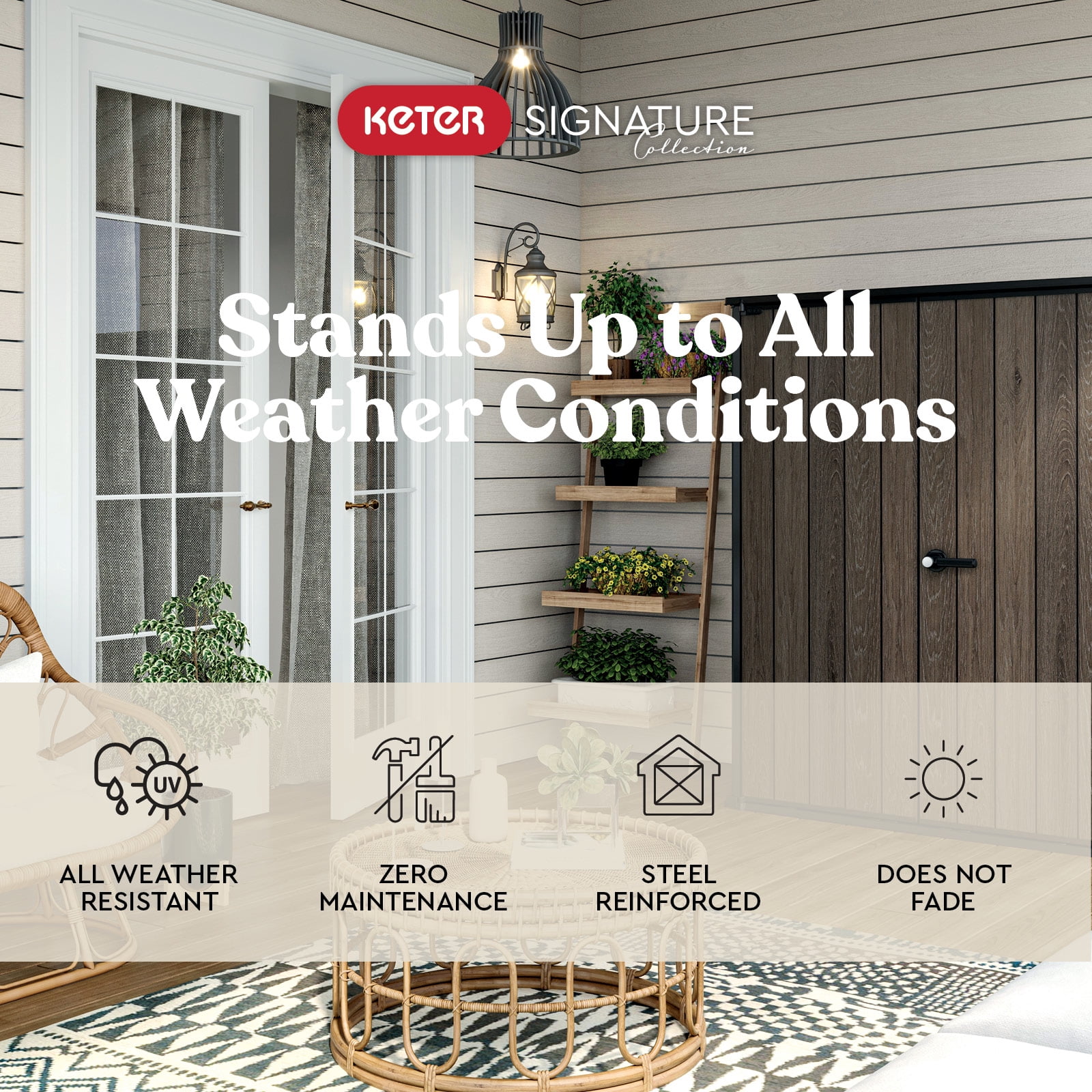Keter Signature Vertical Durable Resin Outdoor Storage Shed With Heavy Duty Floor and Locking Latch Double Doors, Walnut