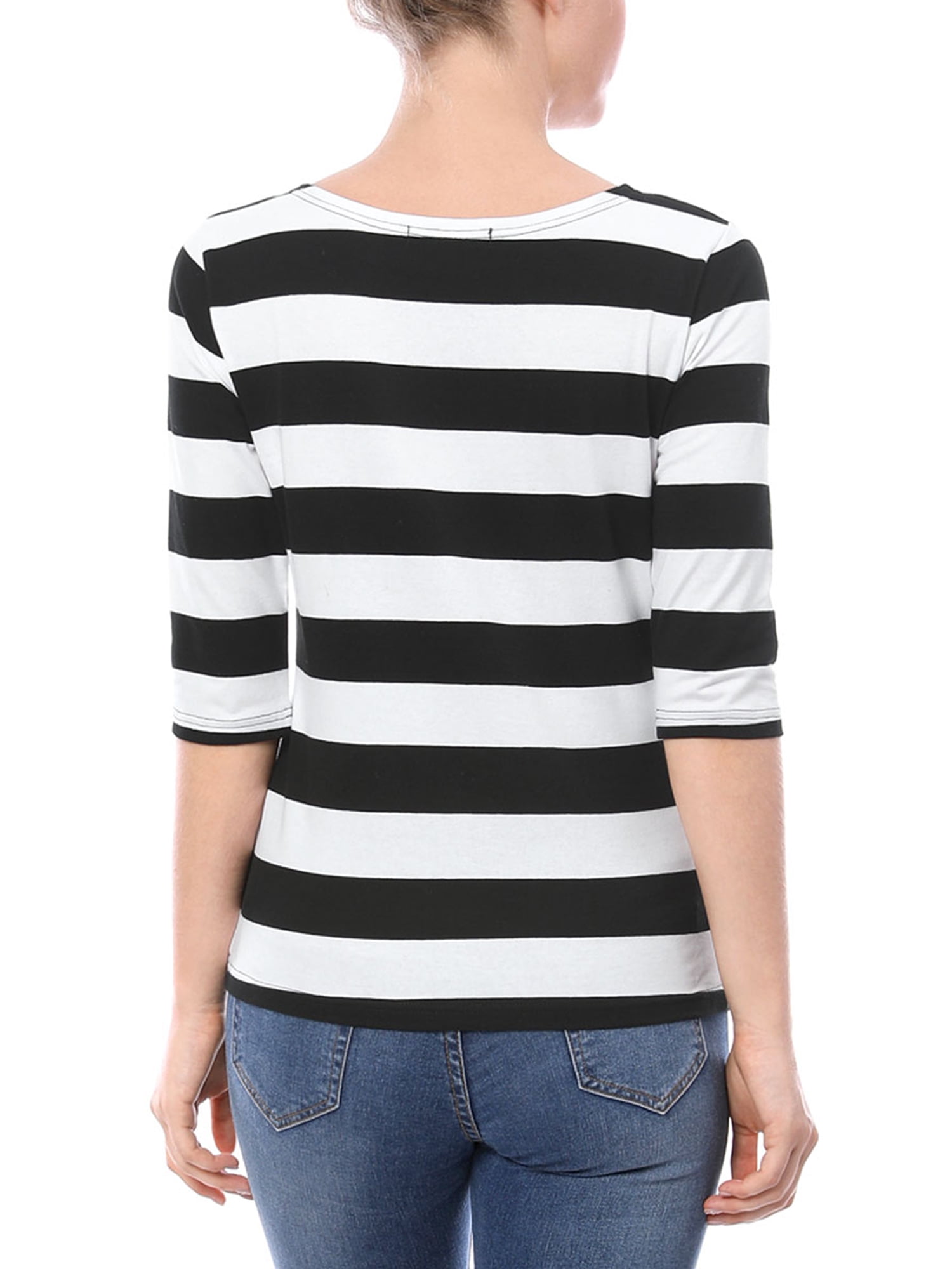 DARING DIVA Women's Halloween Costume Boat Neck Top T-Shirts S Black White