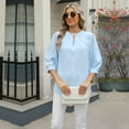thumbnail image 4 of Previn Women's 3/4 Sleeve Blouse Puff Sleeve Top High Neck Summer Casual Chiffon Half Sleeve Soft Top Light Blue XX-Large, 4 of 5
