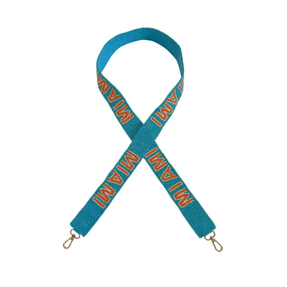 Lashicorn Miami Teal Beaded Purse Strap Orange Letters 49 Pro Football Stadium Approved Clear Bag Dolphin Gold Hardware Sports College Game Florida