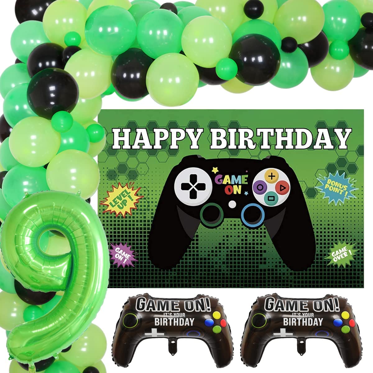 Video Game 9th Birthday Decorations Supplies Game Birthday Backdrop