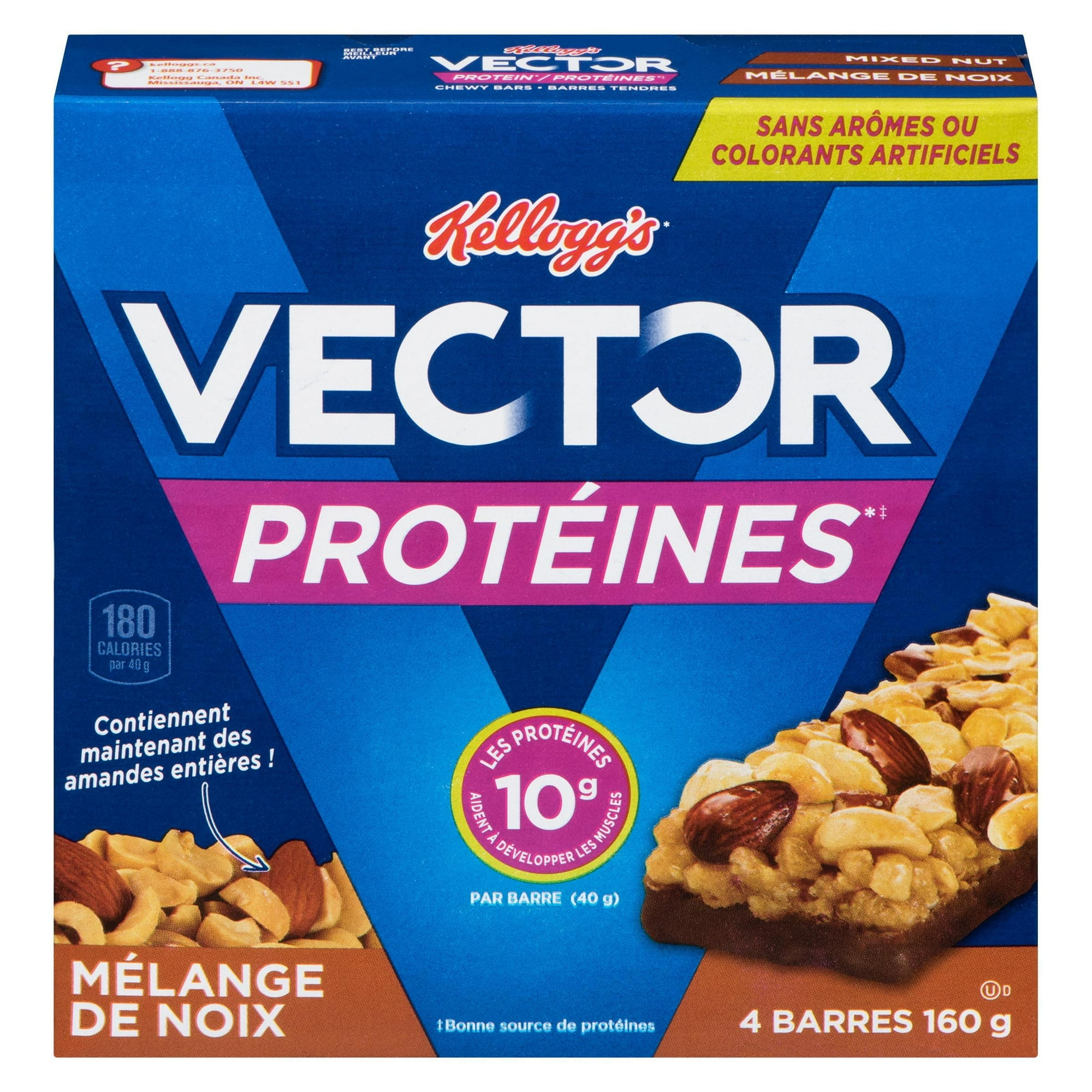 Barres Kellogg's Vector Protéines, Mélange de noix, 160g, 4 barres
