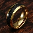 thumbnail image 2 of Tungsten Ring for Men Wedding Band Black Sandstone Inlaid Gold Dome Size 6-16 (Tungsten, 10), 2 of 6