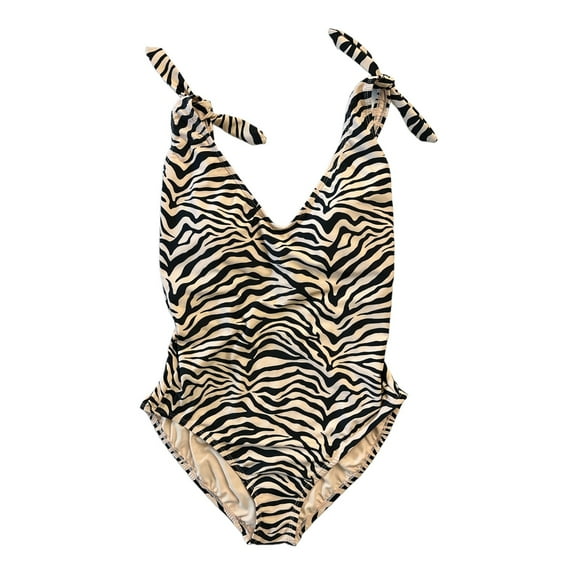 Social Standard by Sanctuary Women's Tie Knot Strap One Piece Swimsuit (Black/Tan Zebra, XXL)