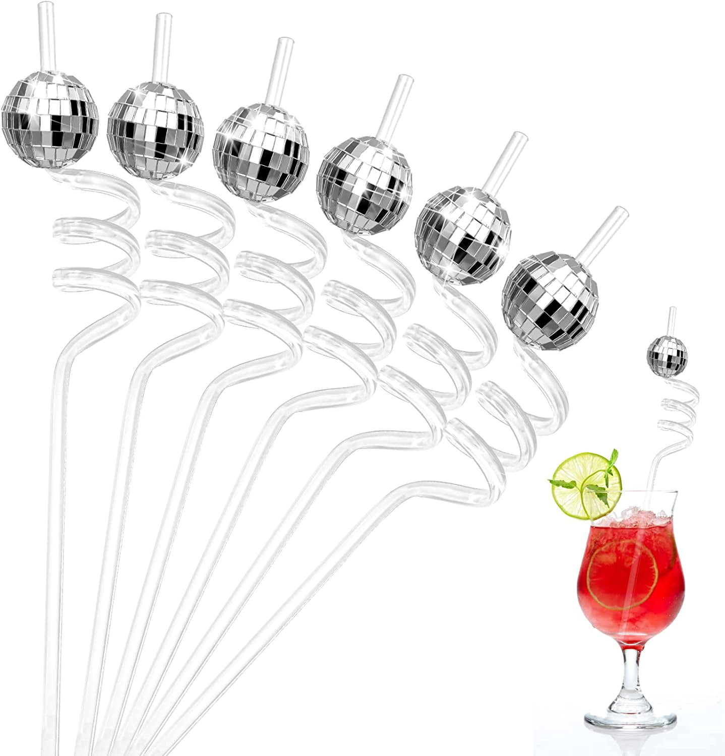 45 Pcs Disco Party Decorations Mirror Disco Ball Straws Disco Ball Stirrers  Cocktail 70s Disco Decorative Straws Plastic Stir Sticks Mini Disco Straw