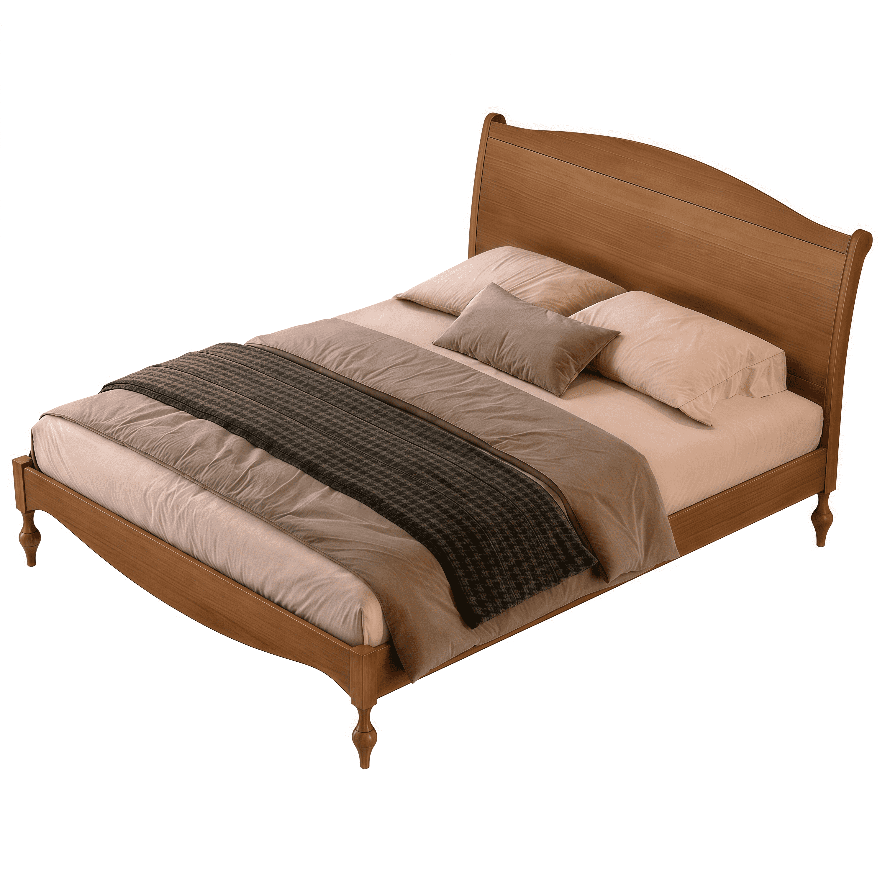 Euroco Wood Queen Size Platform Bed with Traditional Arched Headboard, Vintage Bed Frame, No Box Spring Needed, Light Walnut