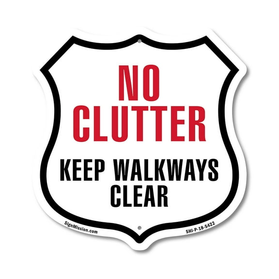 No Clutter Keep Walkways Clear 12 inch X 12 inch Shield-Shaped Rust-Free Aluminum Metal Sign Weather Resistant Made in the USA