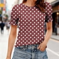 thumbnail image 2 of XPMWRP Women's Polka Dot Puff Sleeve Blouse Round Neck Ruched Cuff Short Sleeve Casual Tunic Top Lightweight Loose Fit for Summer Wine XXL, 2 of 7