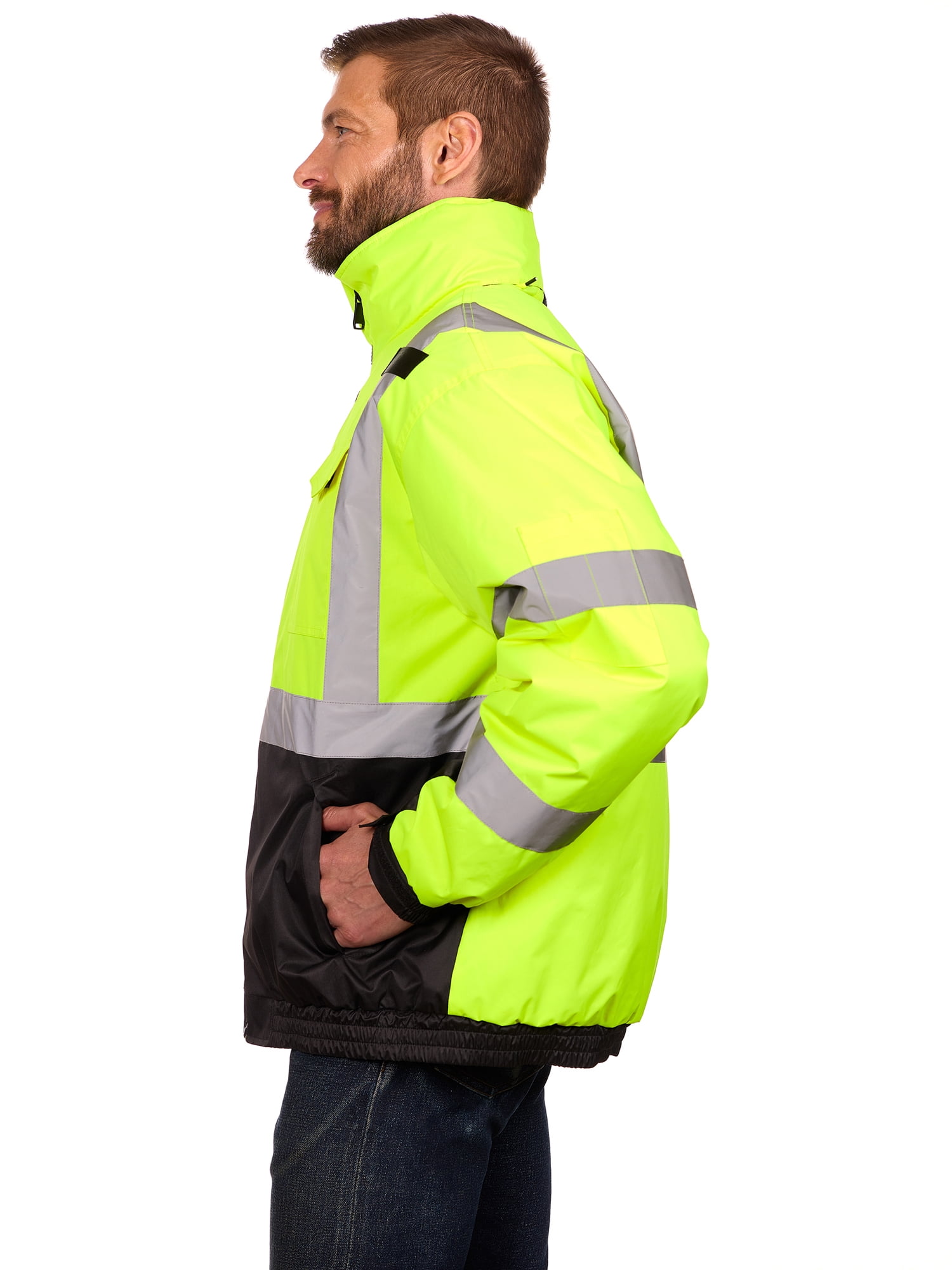 Bass Creek Outfitters Men's Oxford Insulated Safety Work Jacket with Hidden Hood, Sizes S-3XL