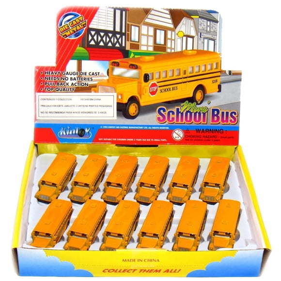 Minibús escolar clásico fundido a presión de Toy KinsFun, 6,3 cm, paquete de 12