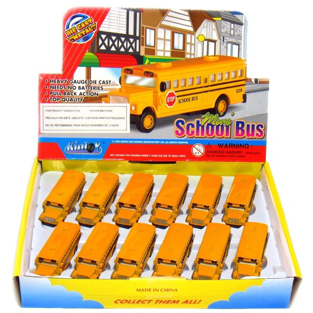 Minibús escolar clásico fundido a presión de Toy KinsFun, 6,3 cm, paquete de 12