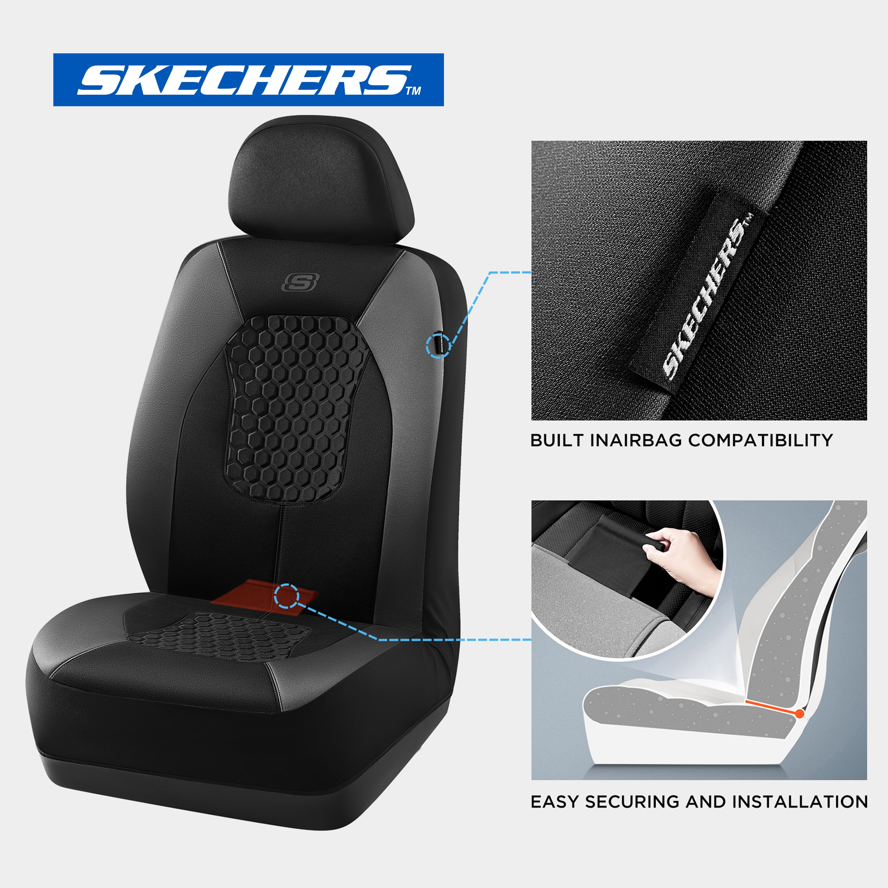 Skechers Gel Infused Car Seat Covers-Universal Fit, Grey 23SK83
