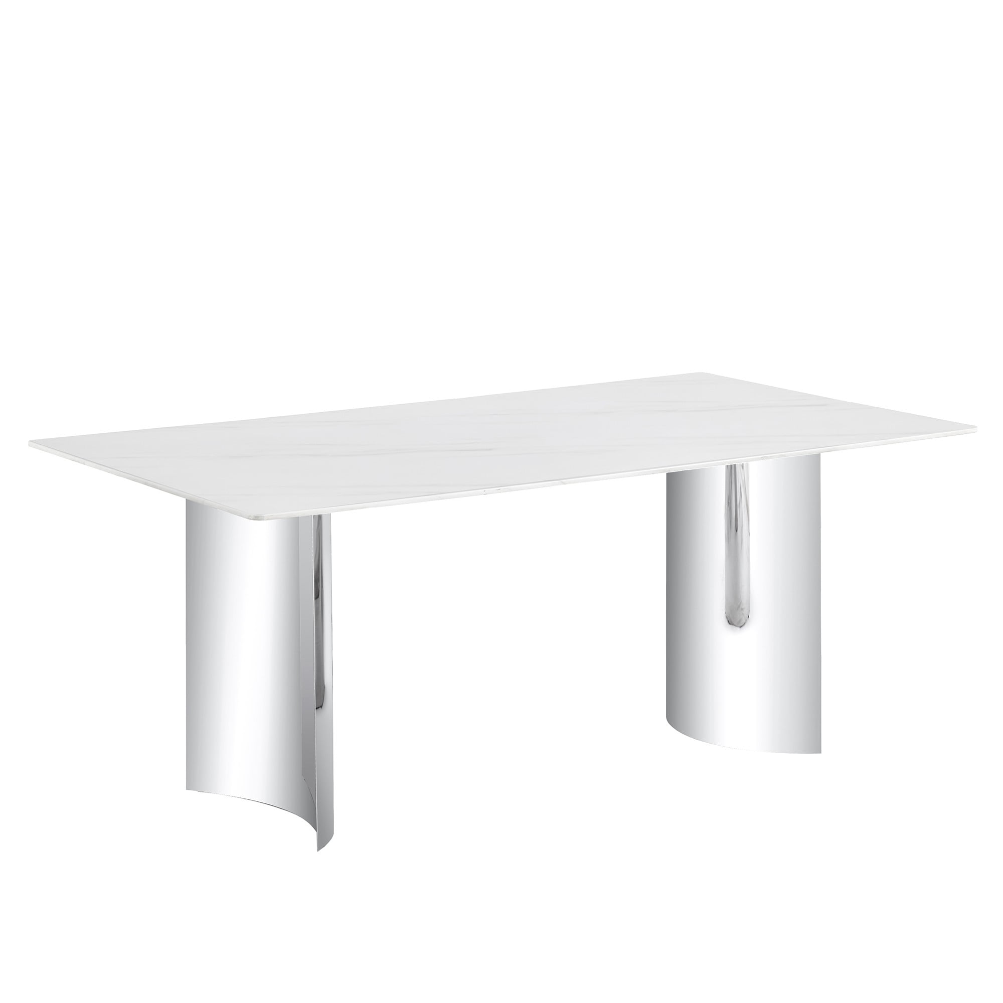 TesNus 71" Rectangle Dining Table, White Faux Marble Top with Silver Base, Modern Long Table for Kitchen and Dining Room