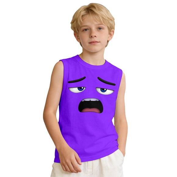 PMVFHDE Gilet Sans Manches Respirant et Frais pour Garçons avec Imprimés de Dessins Animés pour l'Été, Usage Décontracté en Extérieur, Violet Foncé, 6-7 Ans