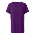 thumbnail image 4 of USSUMA Womens Tops Dressy Casual Women's Solid Short Sleeve V-Neck Casual Pockets Tee Tops T Shirt Casual Tax Free Weekend Purple Polyester L, 4 of 4