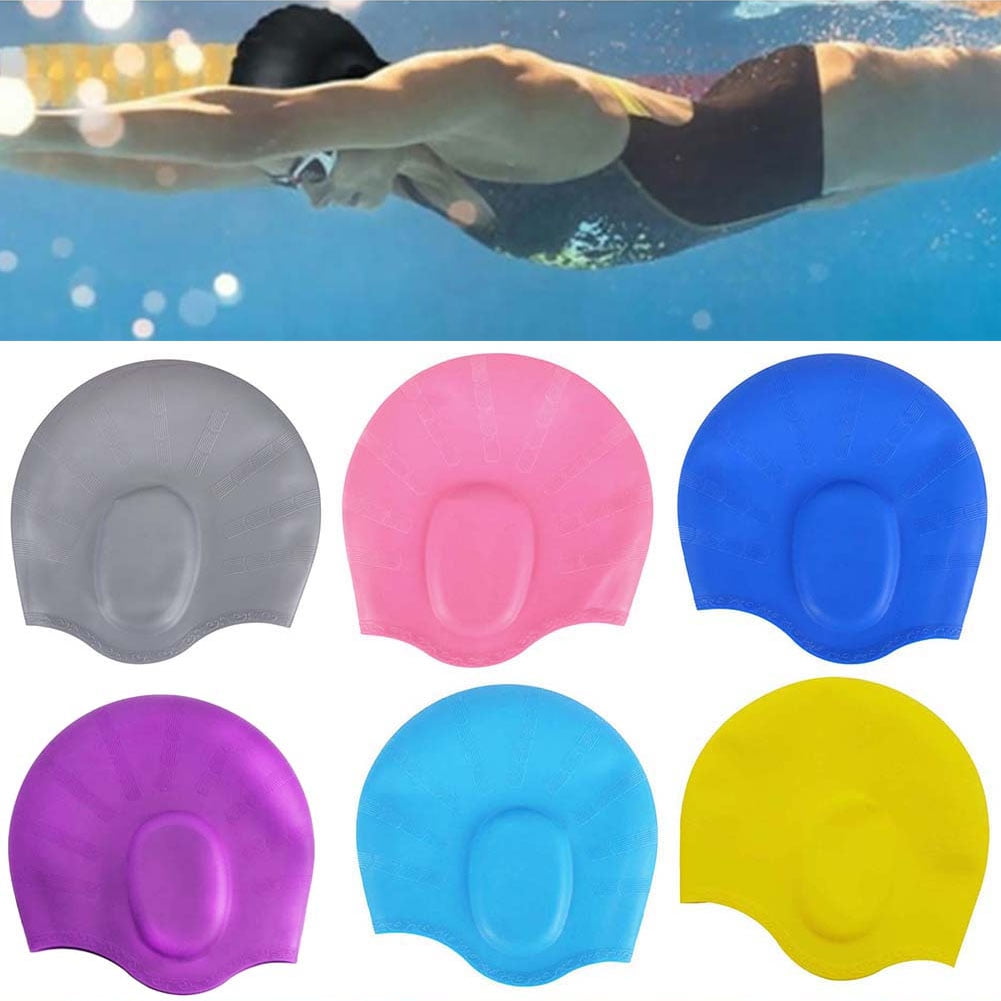 Swimming Cap Silicone Solid Swim Cap with 3D Ergonomic Design Ear Pocket 