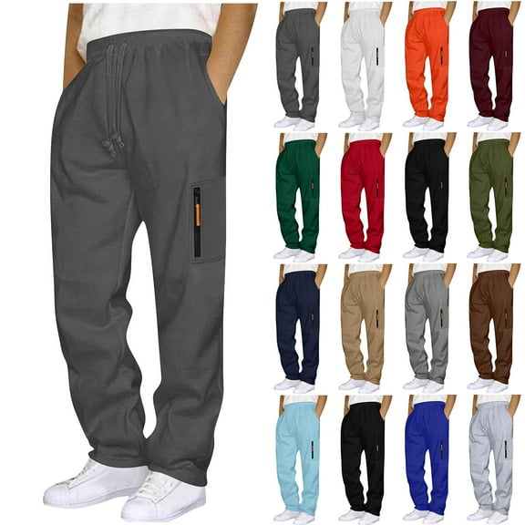 Busydd Mens Sweatpants Open Bottom Elastic Waist Athletic Pants for Men Casual Solid Color Zipper Pockets Sweatpants for Men with Drawstring S
