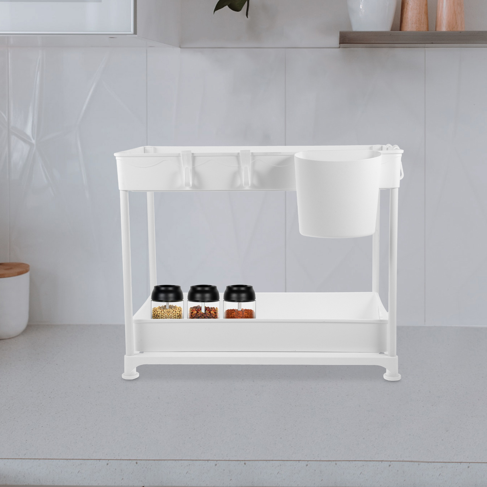 GOOHOCHY Under Sink Pull-Out Drawer Organizer, Space-Saving Kitchen Cabinet Storage Rack for Counter and Cabinet Organization