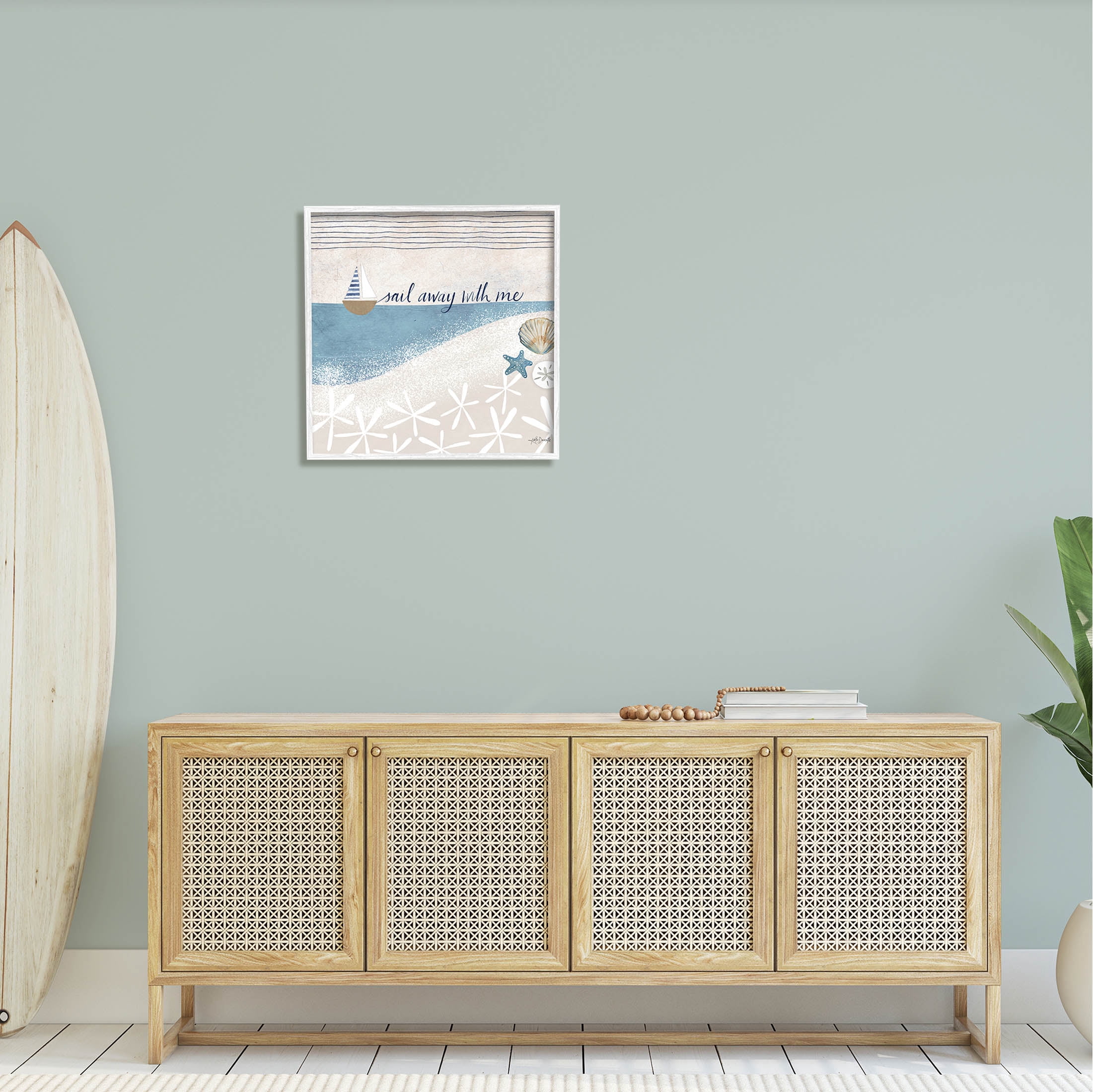 Stupell Industries Sail Away With Me Patterned Beach Graphic Art White Framed Art Print Wall Art, Design by Katie Doucette