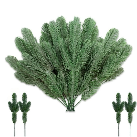 Trianu 50 Pcs Artificial Pine Branches 11.22" Green Plants Pine Needles DIY Accessories for Garland Wreath Christmas and Home Garden Decor