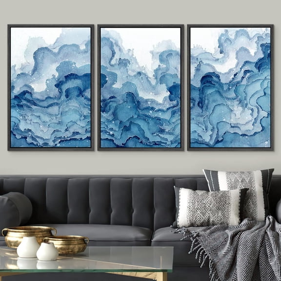 IDEA4WALL Framed Canvas Print Wall Art Set of 3 Pastel Watercolor Mountain Range Abstract Shapes Modern Art Decor Minimalist Geometric Artwork Nordic for Rooms - Black 24"x36"x3
