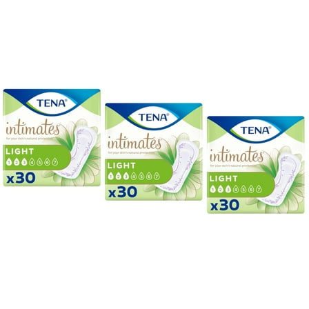 Tena Intimates Light Ultra Thin Incontinence Pads For Women, 30 Count - Pack of 3