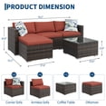 thumbnail image 4 of Stylish 5-Piece Outdoor Patio Furniture Set – All-Weather Brown Four-Line Wicker Sectional Sofa with Wine Red Cushions, Glass Table, Blue Floral Pillows – Garden, Backyard, Deck, Poolside, 4 of 9