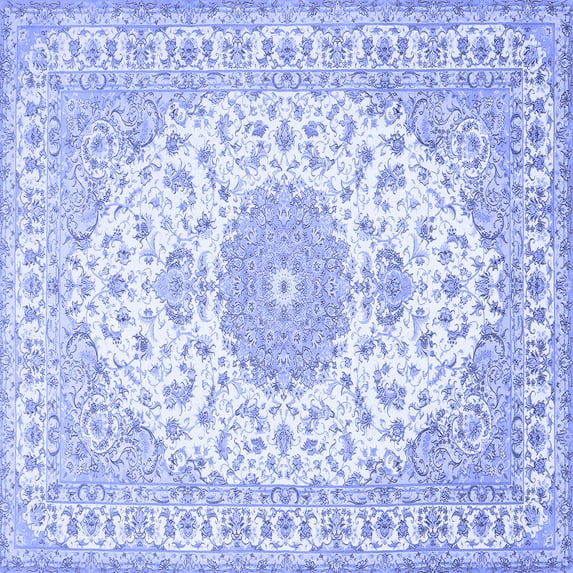 Ahgly Company Machine Washable Indoor Square Medallion Blue Traditional Area Rugs, 8' Square