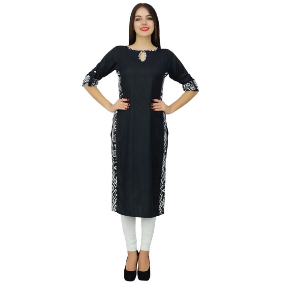 Bimba Women Plain Black Kurta Straight Rayon Kurti Casual Wear Chic Tunic