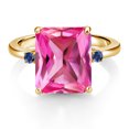 thumbnail image 2 of Gem Stone King 18K Yellow Gold Plated Silver 12X10MM Pink Created Sapphire and 2MM Blue Created Sapphire 3 Stone Engagement Ring for Women | 6.69 Cttw | Gemstone September Birthstone | Size 5, 2 of 3