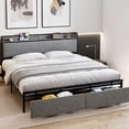 thumbnail image 2 of Jojoka Full Size Bed Frame with 2 Storage Drawers, Platform with Linen Upholstered Storage Headboard and Charging Station, Heavy Duty Metal Bedframe, No Box Spring Needed, Easy Assembly, Grey, 2 of 8