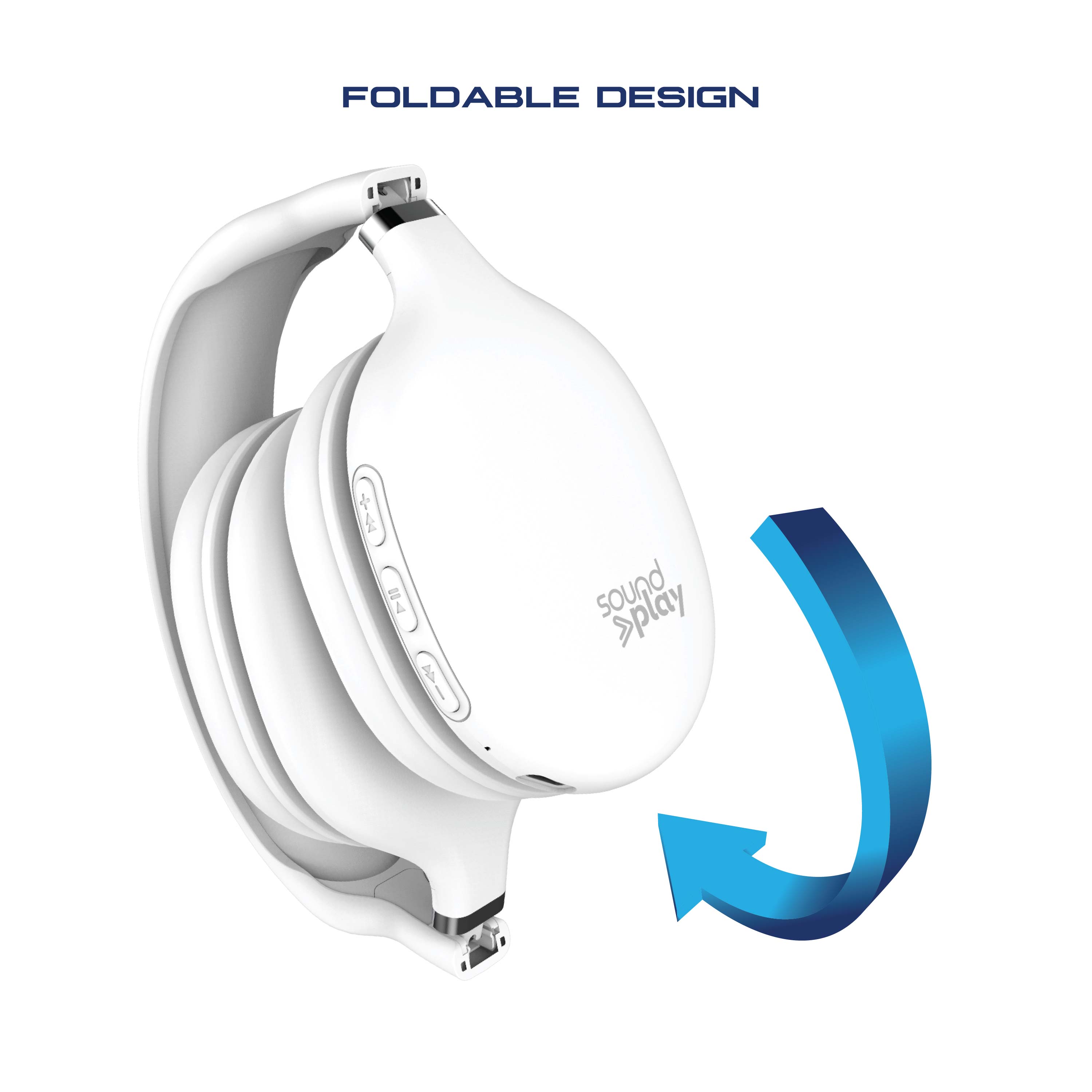 SoundPlay Foldable Wireless Over-Ear Headphones, White photo 8