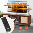 thumbnail image 2 of KFFKFF Walnut TV Stand for 75in Television, Bohemian Style TV Console with Rattan Door, Media Center with Integrated Socket, Two-Shelf Storage Cabinet, Contemporary Design for Living Space, Media Area, 2 of 9