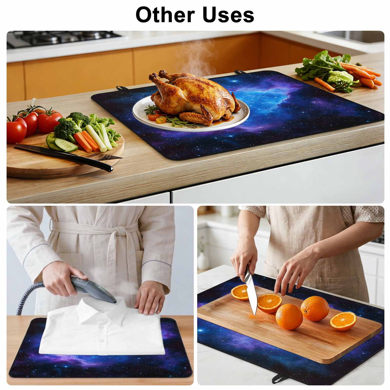 Blue Purple Stove Top Cover for Electric Stove, Heat-proof & Non Slip Glass Top Stove Cover Protector, Modern Abstract Night Sky Stars Kitchen Flat Cooktop Rubber Mat 24x21 Inches