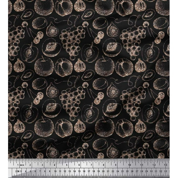 Soimoi Black Silk Fabric Mix Fruits Decor Fabric Printed Yard 42 Inch Wide