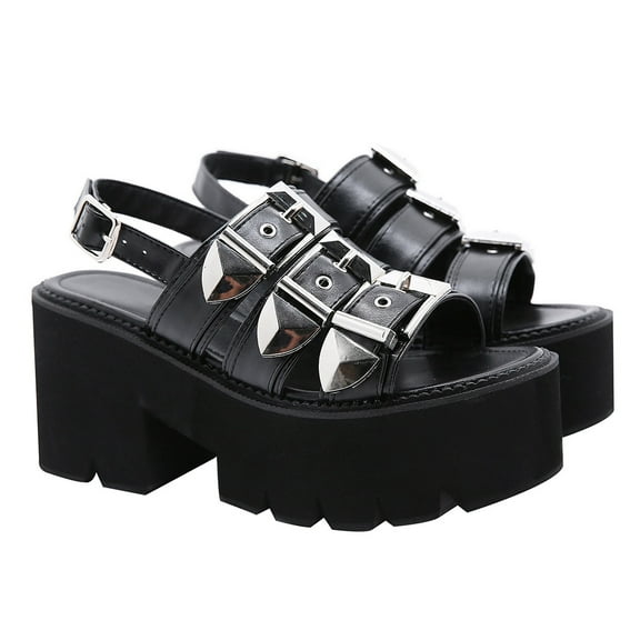HOMEMAXS Women Platforms Shoes One-strip Sandals Footwear Woman Miss Black