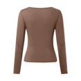 thumbnail image 4 of Top corto de manga larga y cuello redondo para mujer - Camiseta básica de yoga ajustada para entrenar, 4 of 5