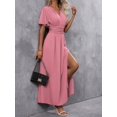 thumbnail image 5 of Dusty Pink V-Neck Butterfly Sleeve High Slit Maxi Dress For Women, 5 of 8