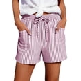 thumbnail image 4 of Summer Shorts for Women 2026 Casual Trendy Vacation Beach Cotton Linen Elastic Waist Drawstring Shorts with Pockets Pink 2XL, 4 of 4