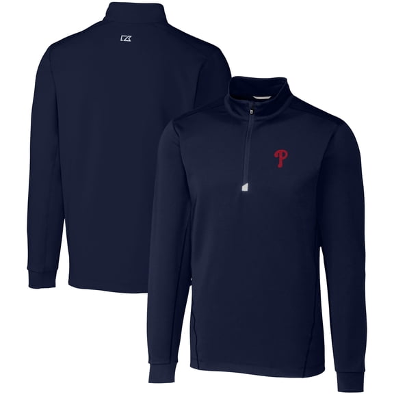 Men's Cutter & Buck Navy Philadelphia Phillies Big & Tall Traverse Stretch Quarter-Zip Pullover Top