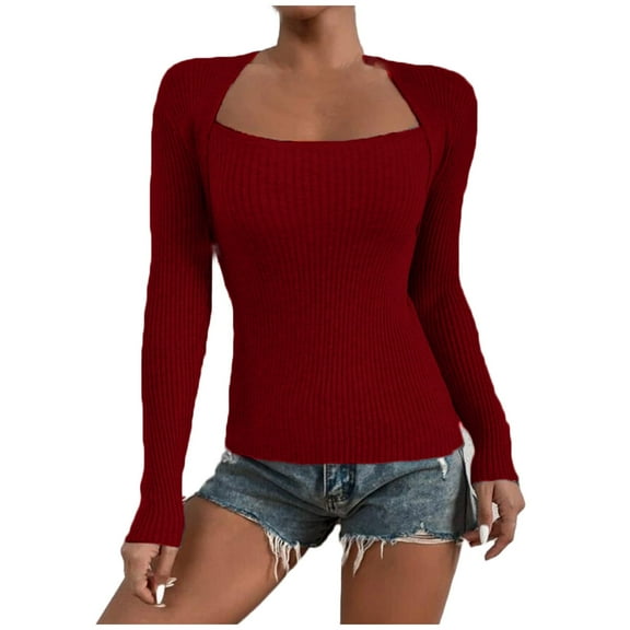 Babysbule Tops for Women Women Sexy Slim Casual Solid Long Sleeve Square Collar Base Shirts Warm Blouses Tops