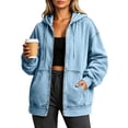 thumbnail image 6 of qafoshin Denim Jacket for Women Zipper Hooded Drawstring Denim Coat Oversized Long Sleeve Fall Trendy Outfits, 6 of 7