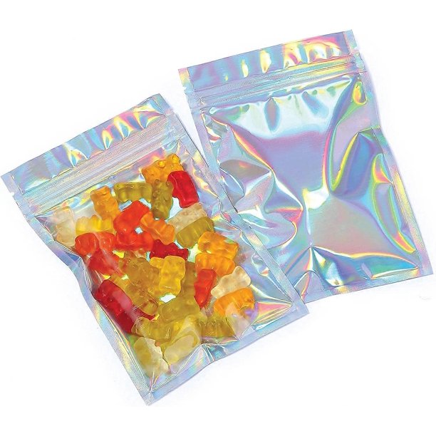 Bolsas de Mylar con cierre hermético de 4 x 6" | 100 bolsas | Holográficas arcoíris | Bolsas sellables con termosellado para dulces y alimentos, medicamentos y vitaminas | Para