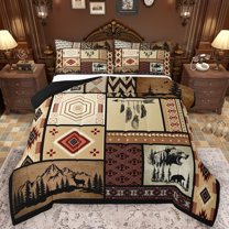 Castle Fairy Safari Deer Bear 3 Pieces Queen Comforter Set for Teens Adults,Bohemian Tribal Aztec Ultra Soft Bedding Sets,Exotic Style Bedding Comforter Set Breathable,Lightweight Room Decor