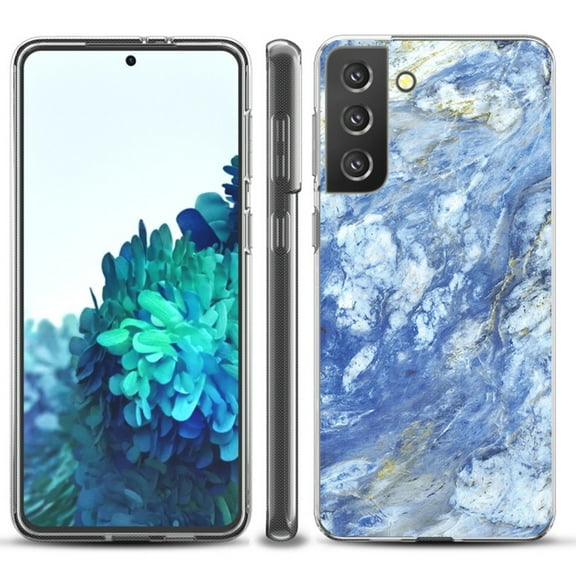 Slim-Fit TPU Protective Phone Case compatible with Samsung Galaxy S21  5G / S21 PLUS 5G, by OneToughShield ® - Marble / Gem Blue