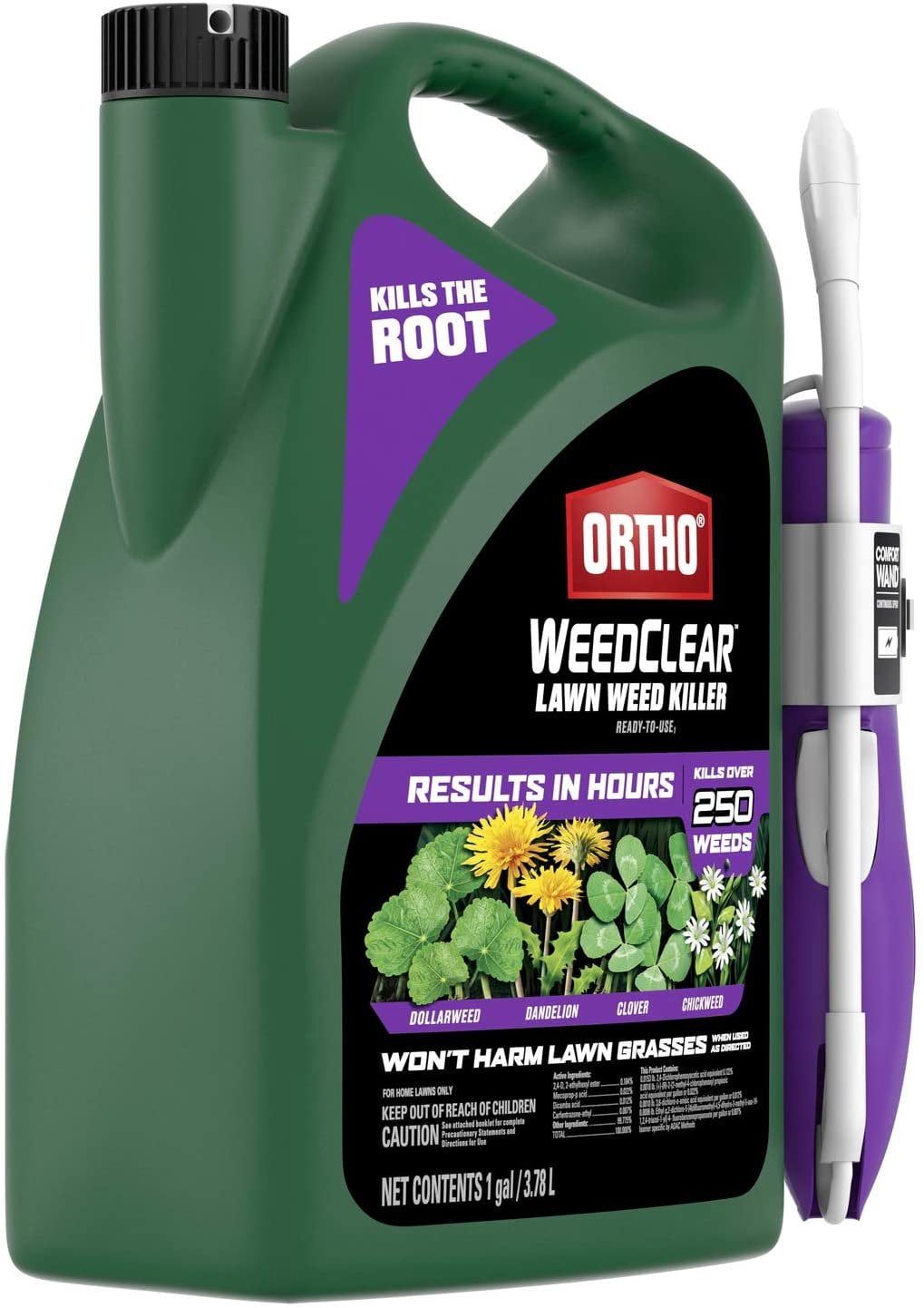 Ortho WeedClear Lawn Weed Killer Ready-to-Use1 - with Comfort Wand, Results in Hours, Kills Dollarweed, Dandelion, Clover and Chickweed to the Root, 1 gal.